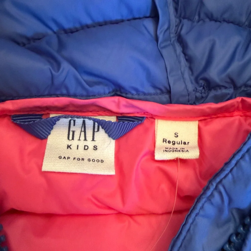Gap Kids Blue Pink Puffer Jacket Hood Small 6-7 Winter Water Resistant Lined